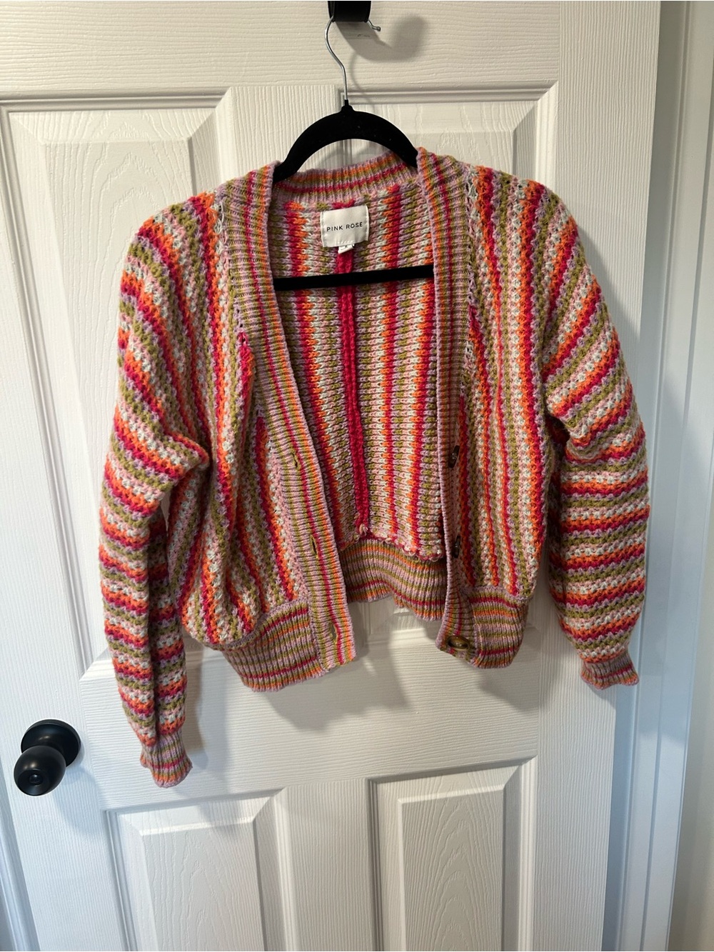 Pink Rose Multicolor Striped Open Cardigan - Pink, Cream, Orange, Green
